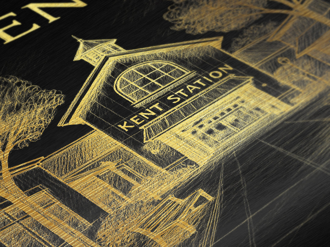 Kent Washington travel, Metallic Gold Print, Modern House Art, Metal Art, Wood Framed Art, Traveler Gift, Destination Gift