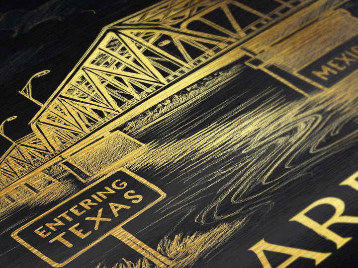 Laredo Texas art, Metallic Gold Art, Travel Art Prints, Metal Art, Wood Framed Art, Adventure Lover Gift, Traveler Gift