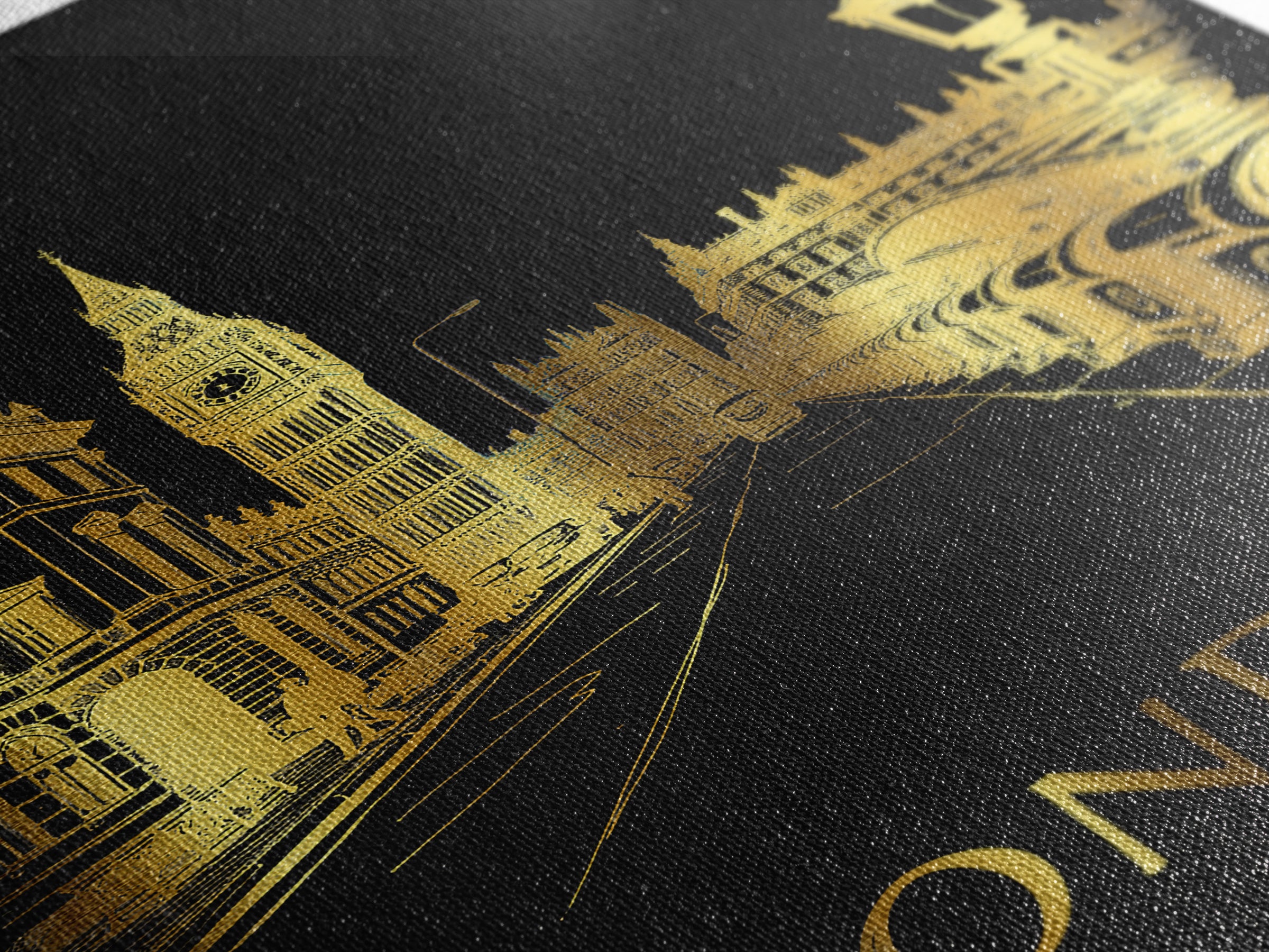 London Travel Poster, Framed Canvas Print, Elegant Gold City Art, London Travel Art, Eclectic Wall Decor, Retro Travel Print, Design 2