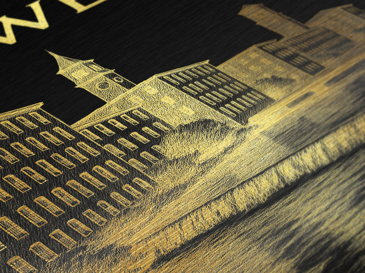 Lowell Massachusetts art, Metallic Gold Art, Modern House Art, Metal Art, Wood Framed Art, Graduation Travel Gift