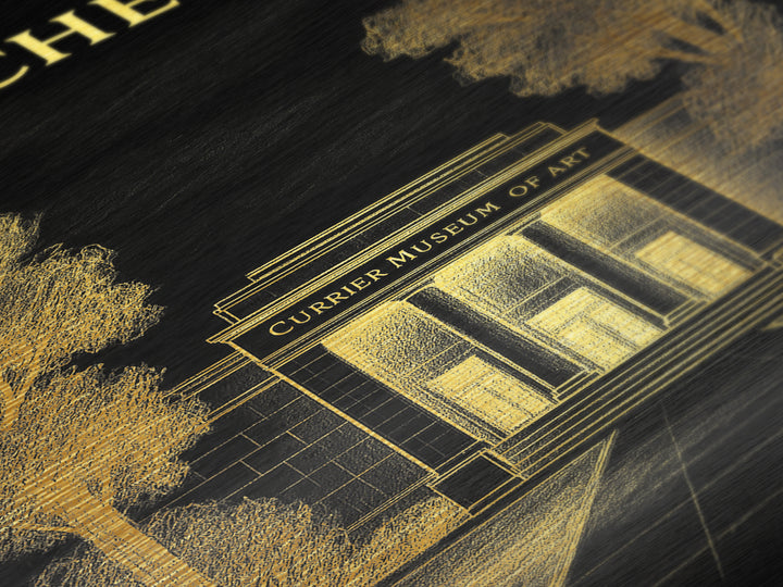 Manchester New Hampshire travel, Metallic Gold Print, Modern House Art, Metal Art, Wood Framed Art, Traveler Gift