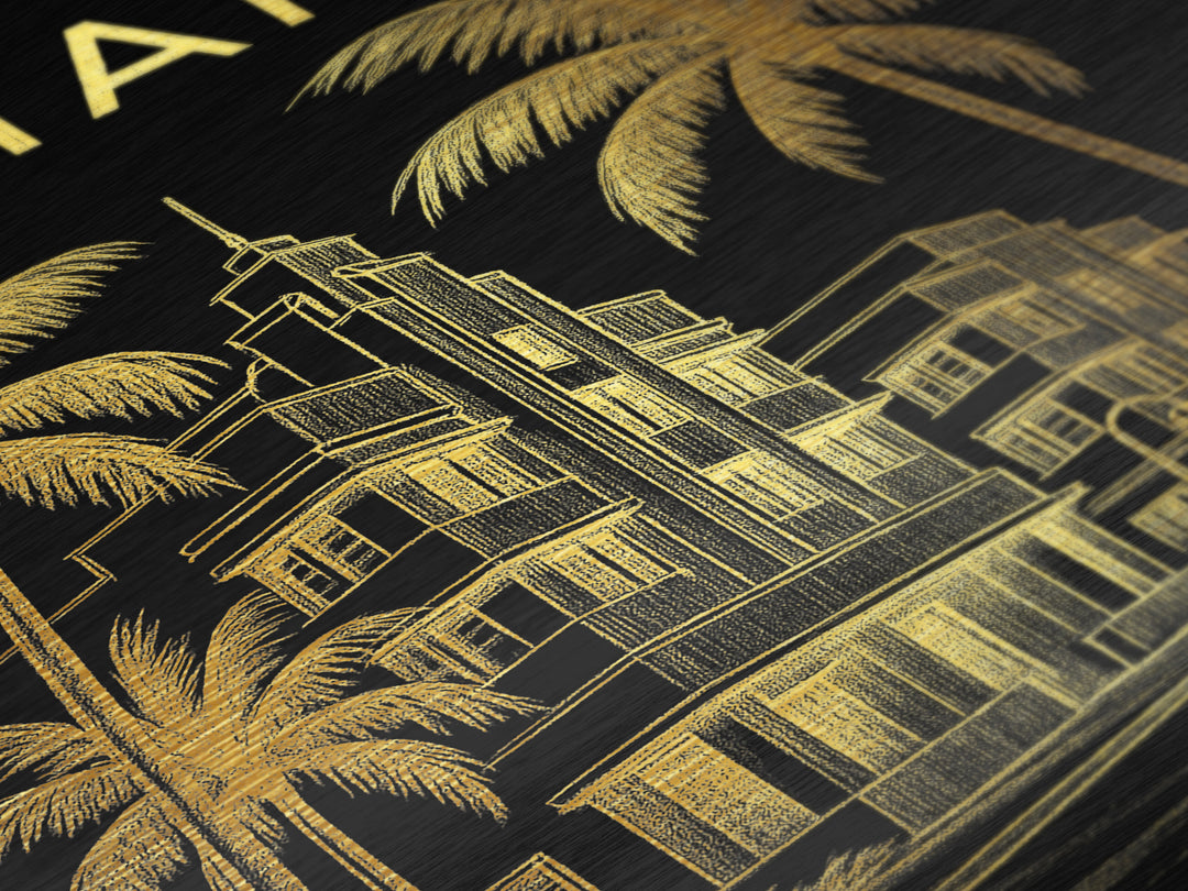 Miami Florida travel, Metallic Gold Print, Closing Gift, Metal Art, Wood Framed Art, Anniversary Travel Gift