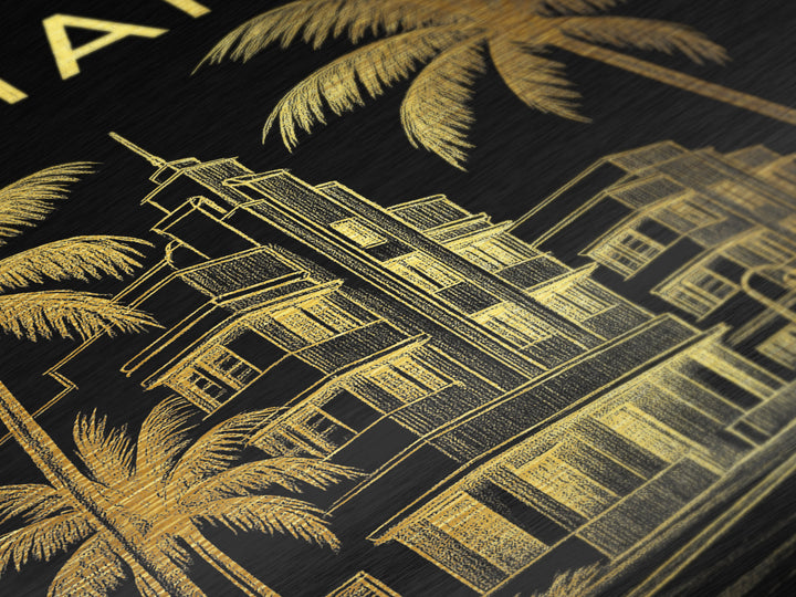 Miami Florida travel, Metallic Gold Print, Closing Gift, Metal Art, Wood Framed Art, Anniversary Travel Gift