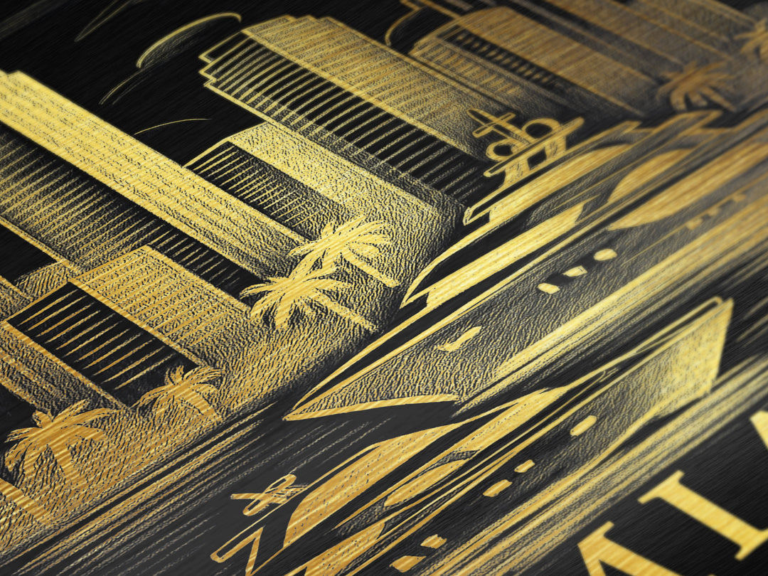 Miami Florida art, Metallic Gold Art, Office Decor, Metal Art, Wood Framed Art, Graduation Travel Gift