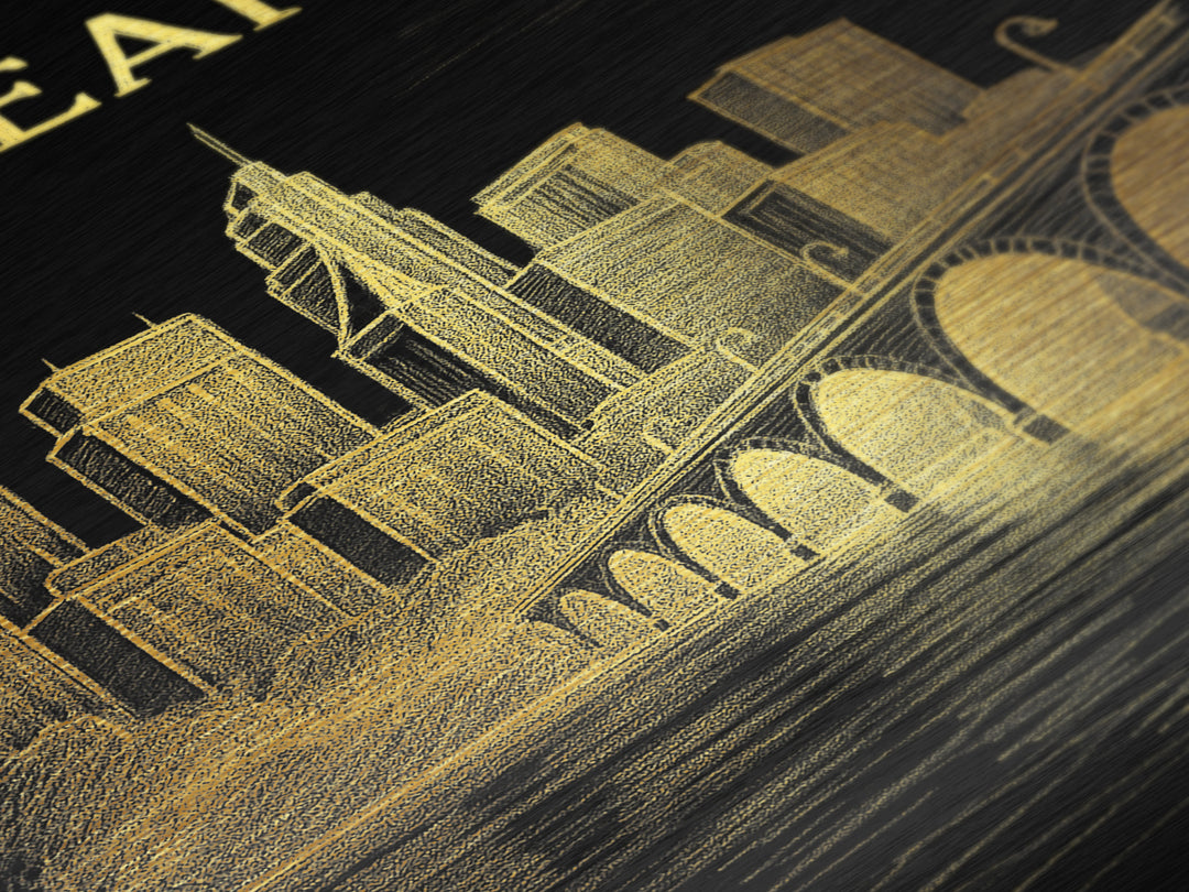 Minneapolis Minnesota travel, Metallic Gold Print, Modern Skyline Wall Print, Metal Art, Wood Framed Art, Adventure Lover Gift