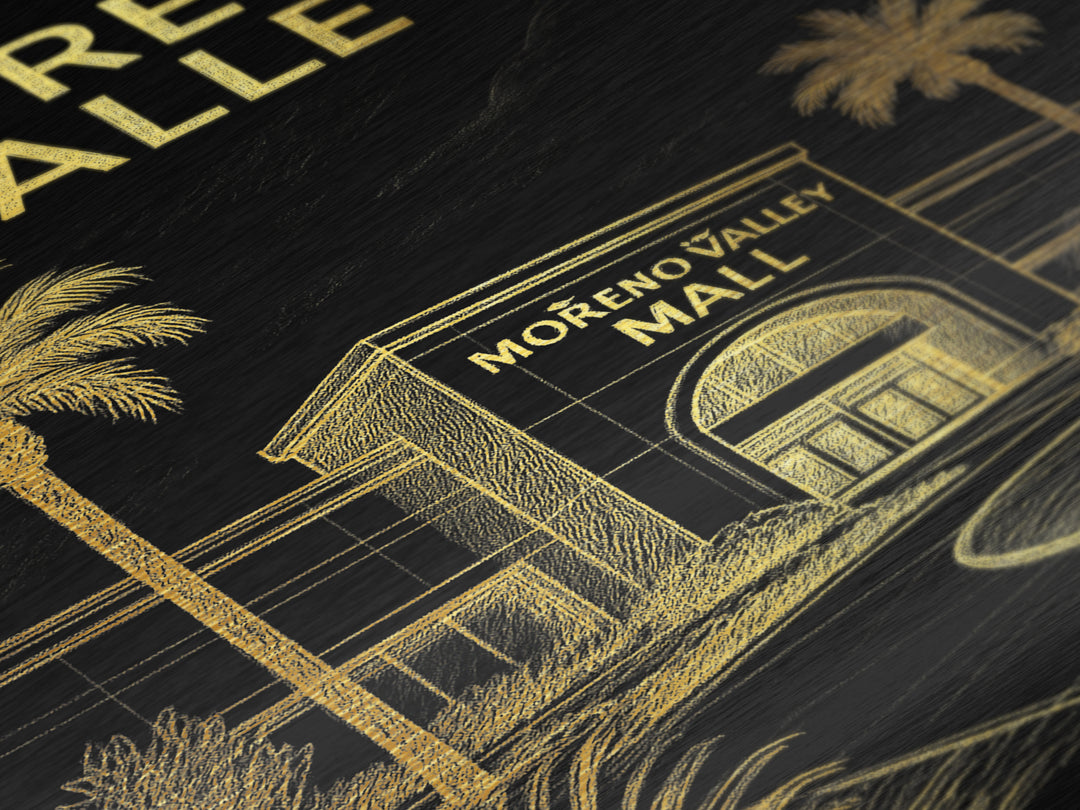 Moreno Valley California travel, Metallic Gold Print, Modern Skyline Wall Print, Metal Art, Wood Framed Art, Adventure Lover Gift