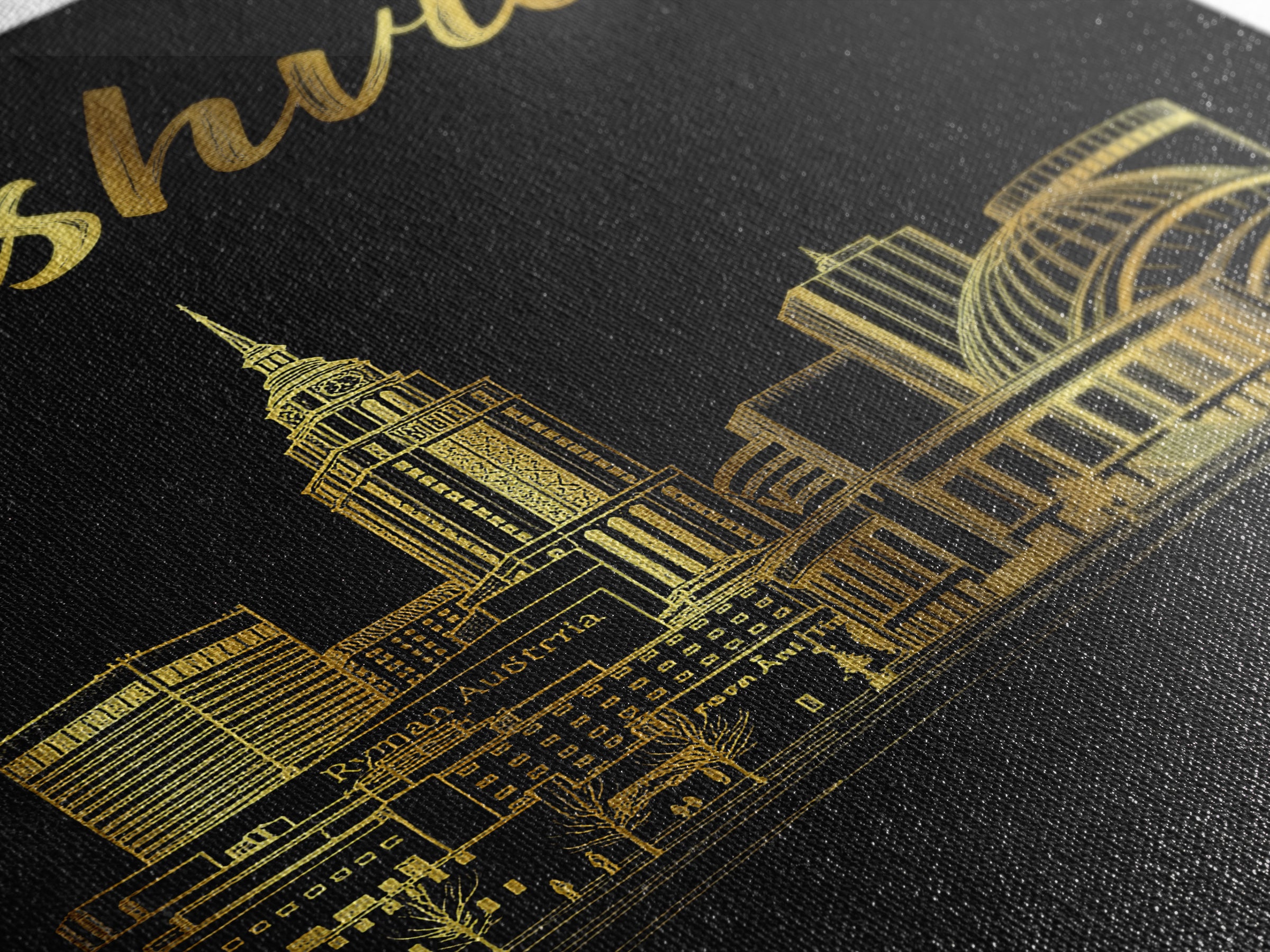 Nashville Travel Poster, Framed Canvas Print, Elegant Gold City Art, Nashville Wall Art, Modern Wall Decor, City Illustration, Wall Art