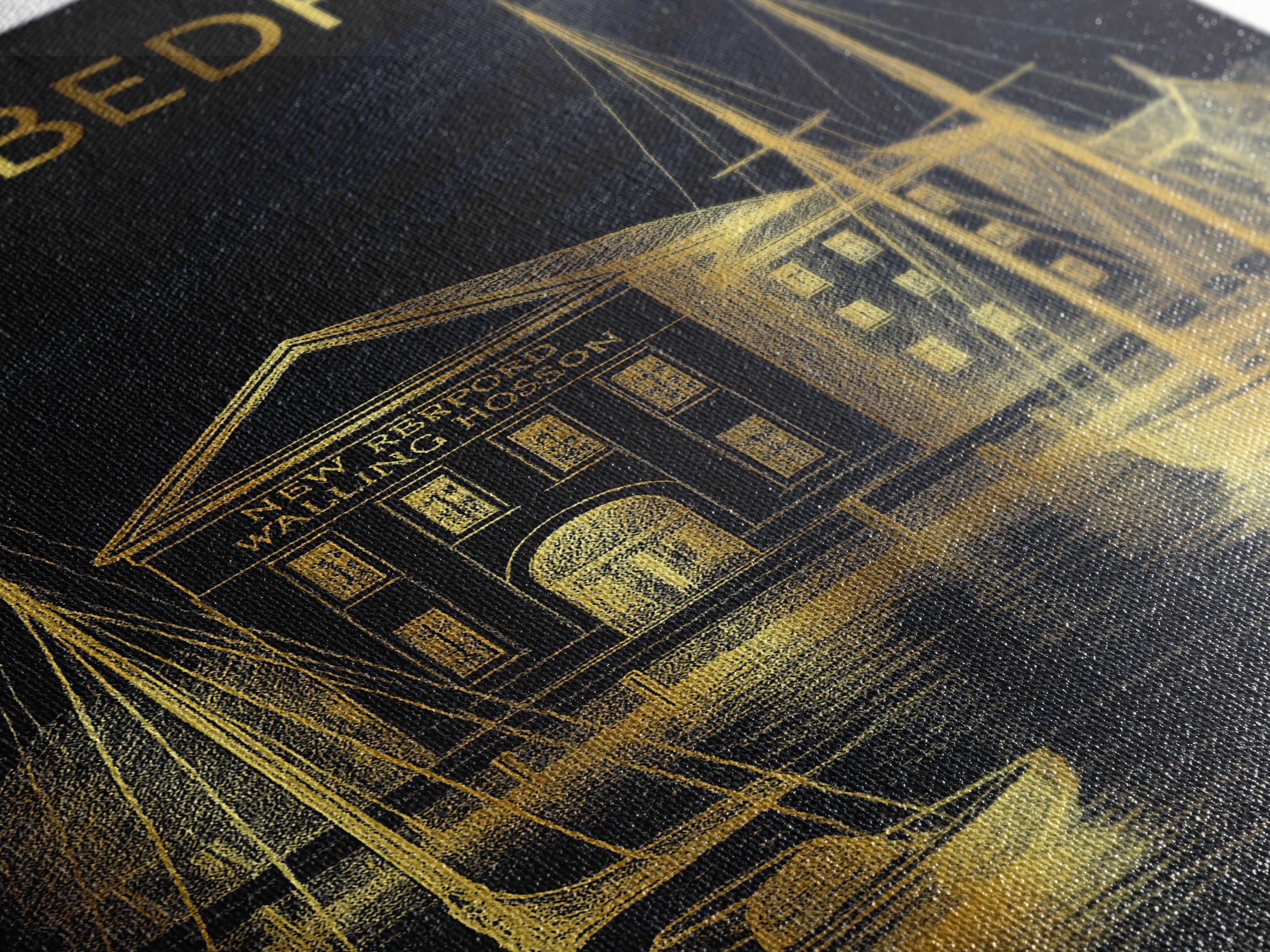 New Bedford Massachusetts Travel Poster, Canvas Print, Gold Sketch Wall Art, New Bedford City Art, Poster Art, Wanderlust Decor