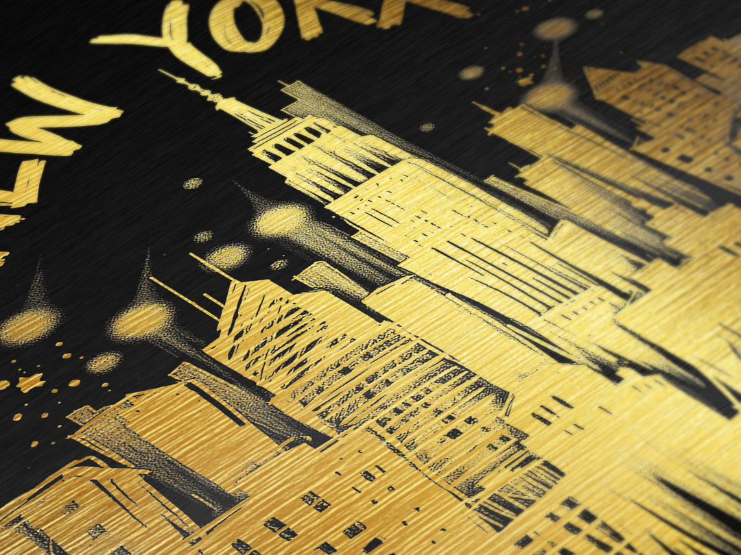 New York New York art, Metallic Gold Art, Office Decor, Metal Art, Wood Framed Art, Graduation Travel Gift, Destination Gift