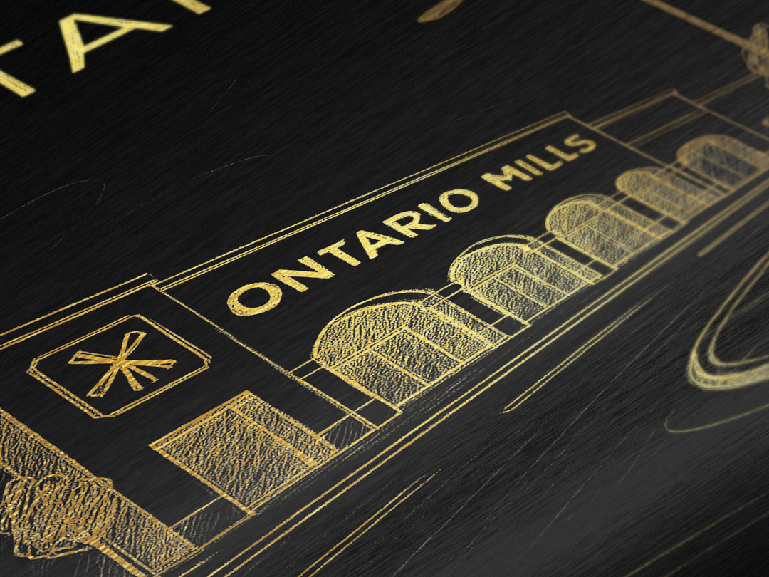 Ontario California travel, Metallic Gold Print, College Dorm Décor, Metal Art, Wood Framed Art, Graduation Travel Gift, Traveler Gift