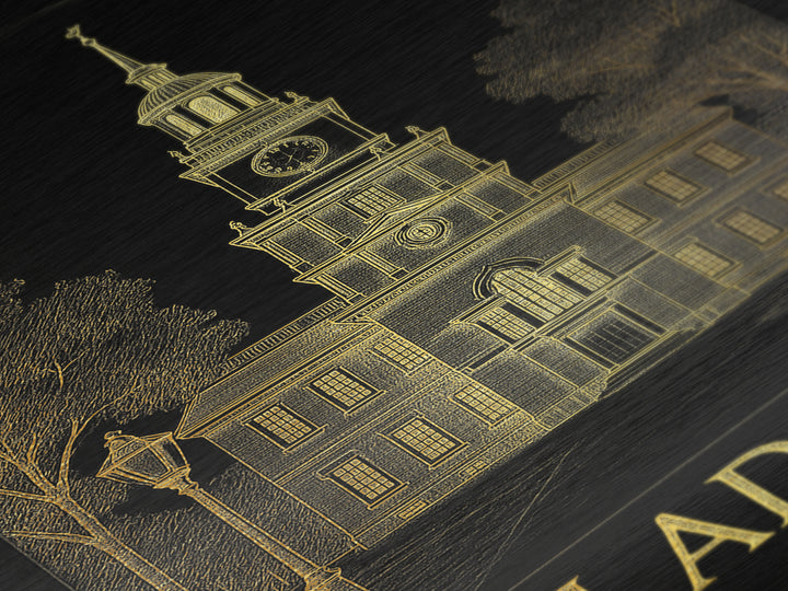 Philadelphia Pennsylvania travel, Metallic Gold Print, Modern House Art, Metal Art, Wood Framed Art, Traveler Gift, Destination Gift