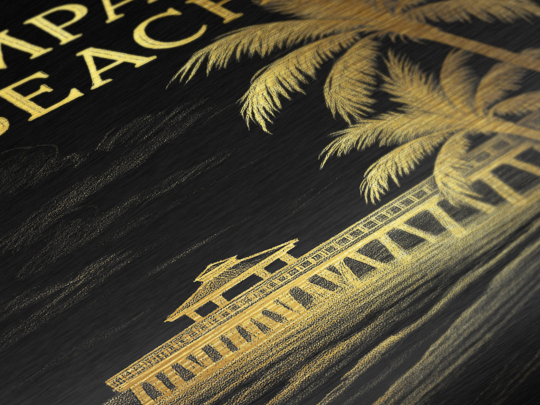 Pompano Beach Florida travel, Metallic Gold Print, Modern House Art, Metal Art, Wood Framed Art, Traveler Gift, Destination Gift