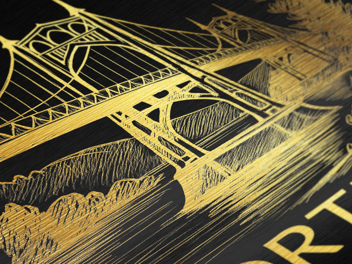 Portland Oregon art, Metallic Gold Art, Best Friend Gifts, Metal Art, Wood Framed Art, Birthday Travel Gift, Destination Gift