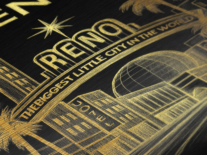 Reno Nevada travel, Metallic Gold Print, Modern House Art, Metal Art, Wood Framed Art, Wanderlust Gift, Travel Art Prints