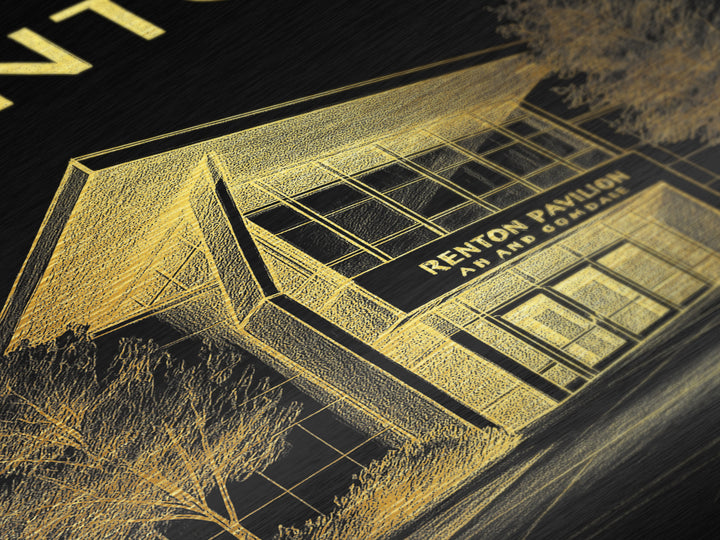 Renton Washington travel, Metallic Gold Print, Modern House Art, Metal Art, Wood Framed Art, Traveler Gift, Destination Gift