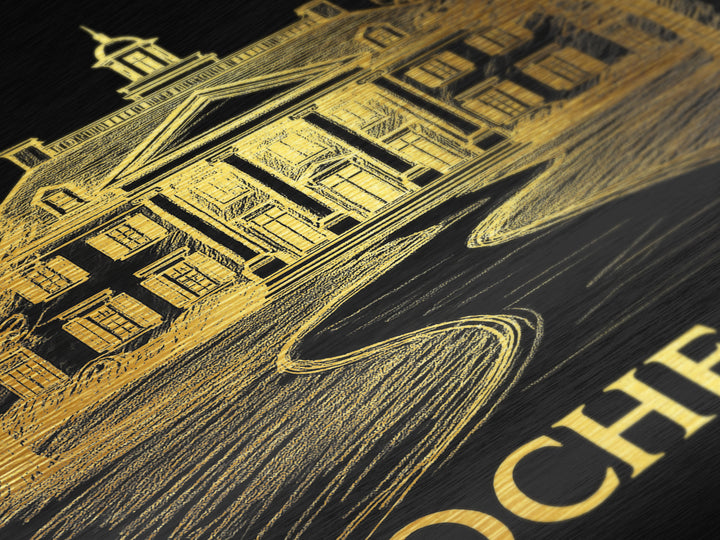 Rochester Minnesota art, Metallic Gold Art, Office Decor, Metal Art, Wood Framed Art, Graduation Travel Gift, Destination Gift