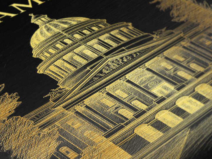 Sacramento California travel, Metallic Gold Print, Modern Skyline Wall Print, Metal Art, Wood Framed Art, Adventure Lover Gift, Travel Gift