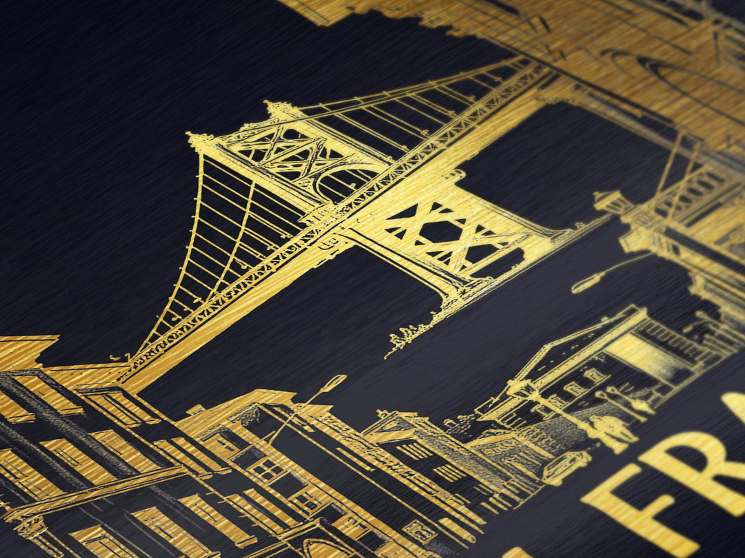 San Francisco California travel, Metallic Gold Print, College Dorm Décor, Metal Art, Wood Framed Art, Graduation Travel Gift, Traveler Gift