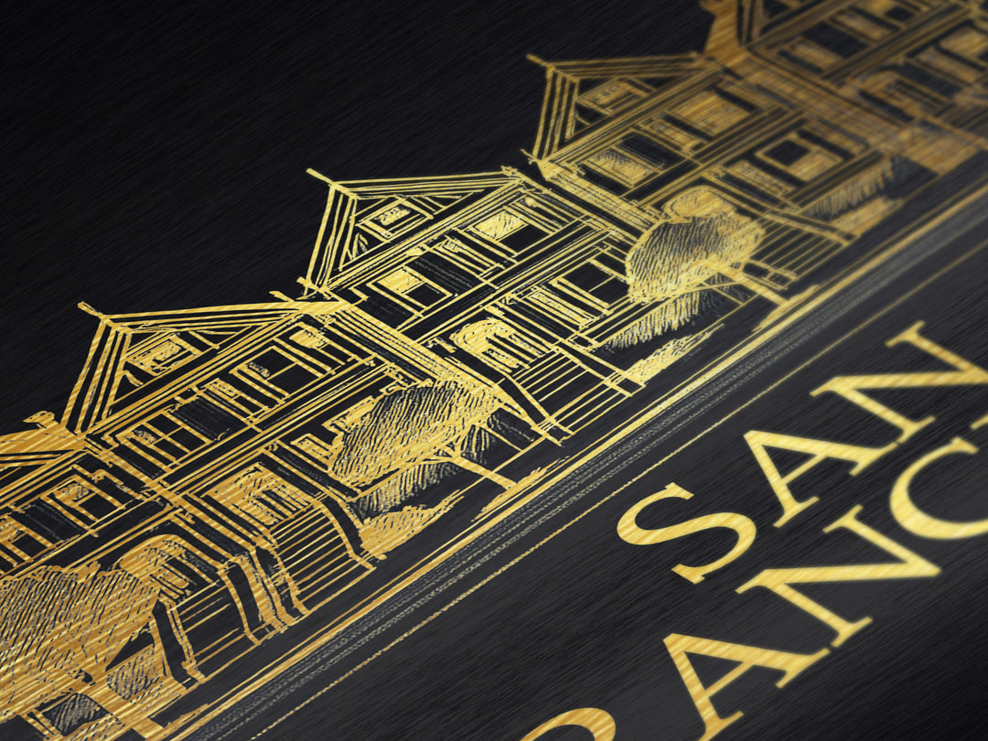 San Francisco California travel, Metallic Gold Print, Modern Skyline Wall Print, Metal Art, Wood Framed Art, Adventure Lover Gift