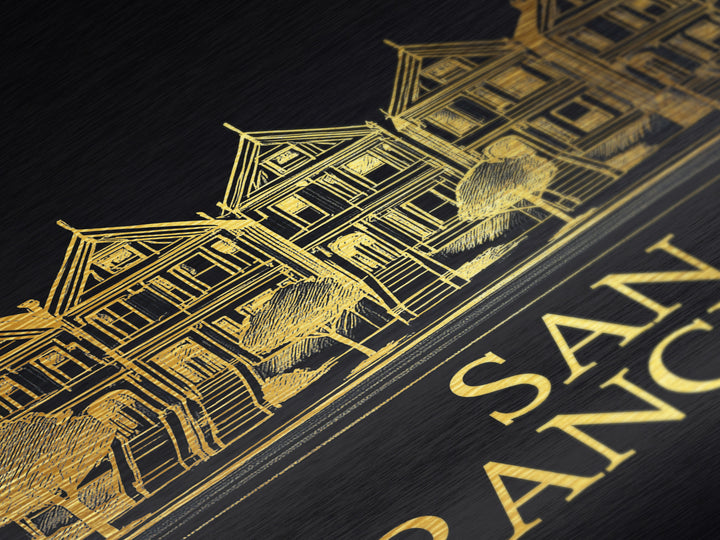 San Francisco California travel, Metallic Gold Print, Modern Skyline Wall Print, Metal Art, Wood Framed Art, Adventure Lover Gift