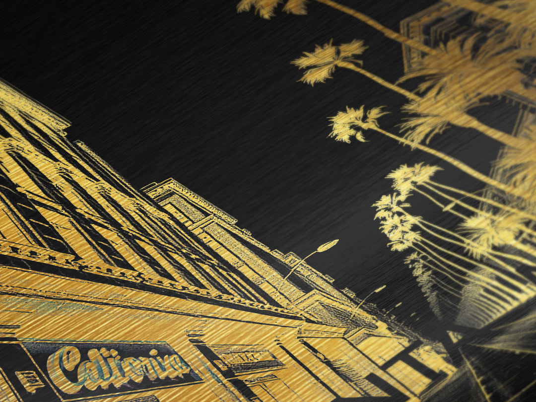 Santa Monica California travel, Metallic Gold Print, Modern House Art, Metal Art, Wood Framed Art, Wanderlust Gift, Travel Art Prints