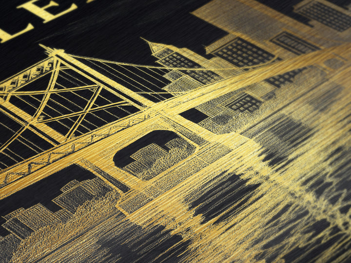 Toledo Ohio travel, Metallic Gold Print, Modern Skyline Wall Print, Metal Art, Wood Framed Art, Adventure Lover Gift, Travel Gift