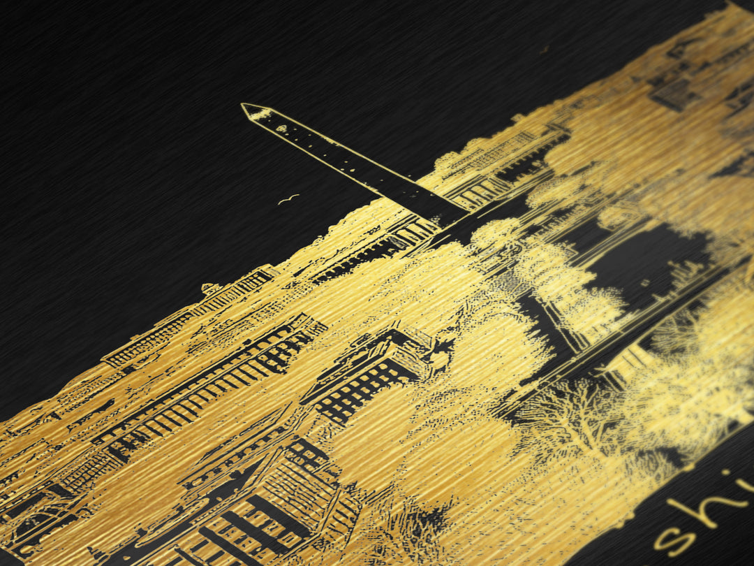 Washington DC art, Metallic Gold Art, Wood Framed Art, Metal Art, Office Decor, Metallic Gold Art, College Dorm Wall Art