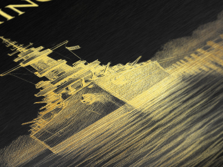Wilmington North Carolina travel, Metallic Gold Print, Wood Framed Art, Metal Art, Modern Wall Art, Metallic Gold Print