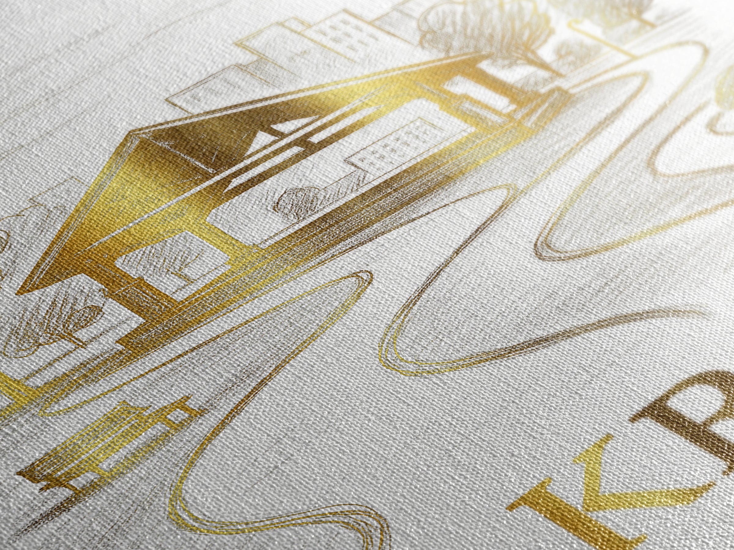Akron Travel Poster, Framed Canvas Print, Gold Line Drawing Wall Art, Akron City Art, Living Room Wall Art, Travel Wall Decor, Design 2