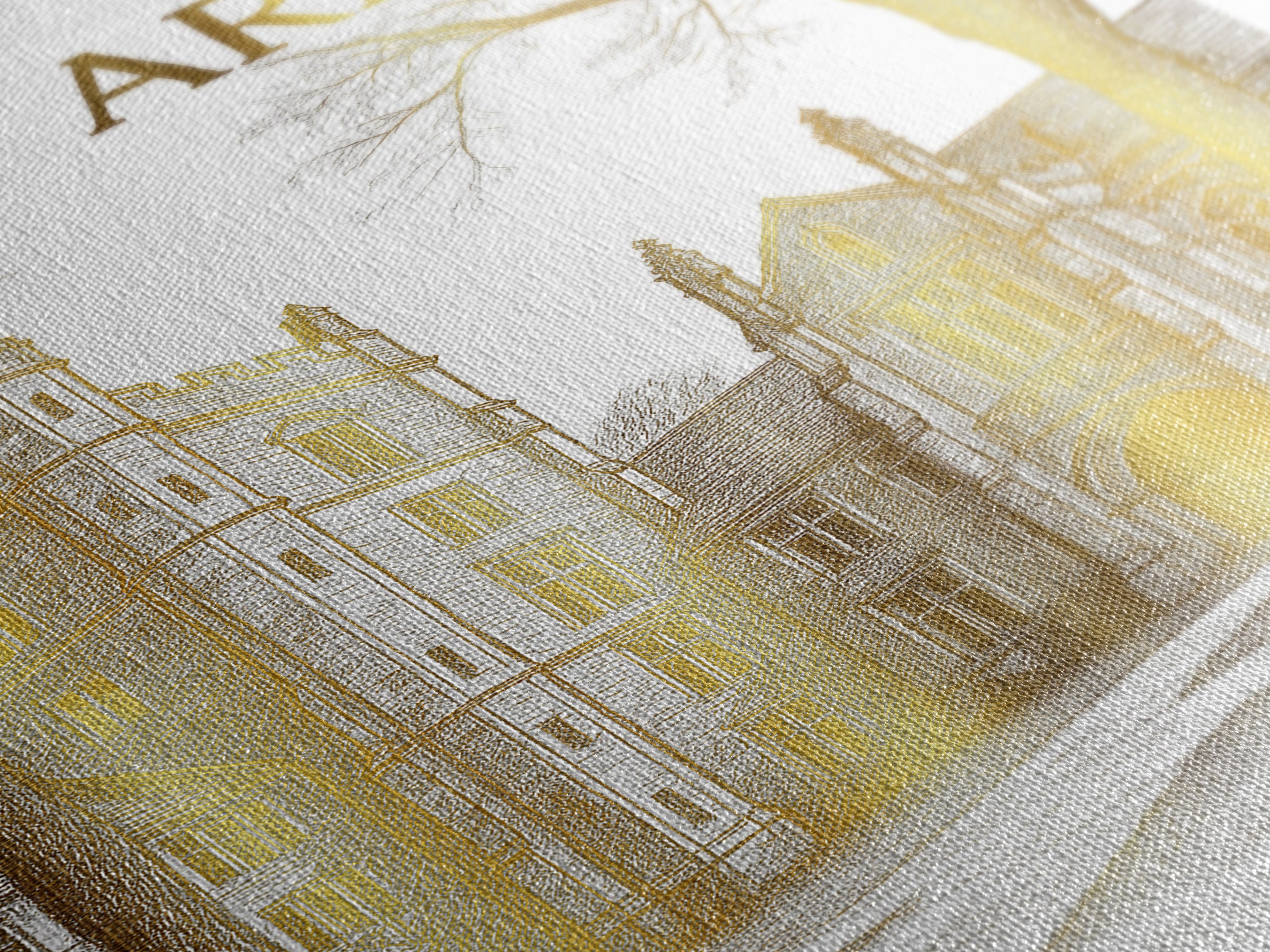Ann Arbor Michigan Travel Poster, Canvas Print, Gold Line Drawing Wall Art, Ann Arbor Travel Art, Mid Century Wall Art, Travel Wall Decor