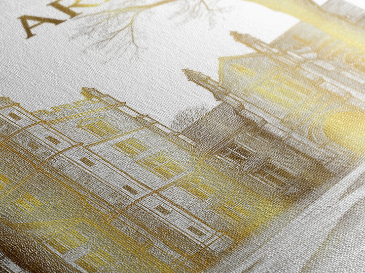 Ann Arbor Michigan Travel Poster, Canvas Print, Gold Line Drawing Wall Art, Ann Arbor Travel Art, Mid Century Wall Art, Travel Wall Decor