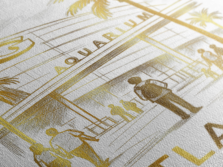 Atlanta Travel Poster, Canvas Print, White And Gold Sketch Art, Atlanta Art Print, Watercolor Skyline, Retro Travel Print, Wall Art