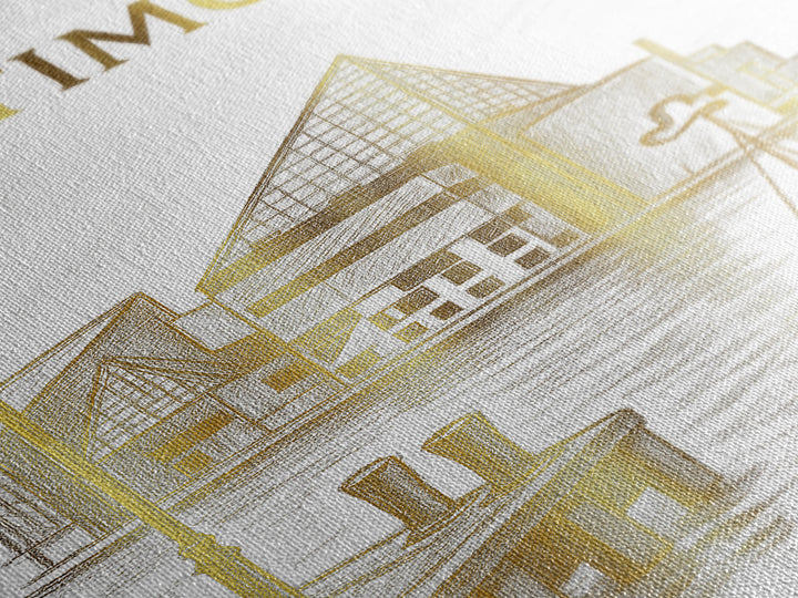 Baltimore Maryland Travel Poster, Framed Canvas Print, White And Gold Sketch Art, Baltimore Art Print, Travel Wall Decor, City Art Print