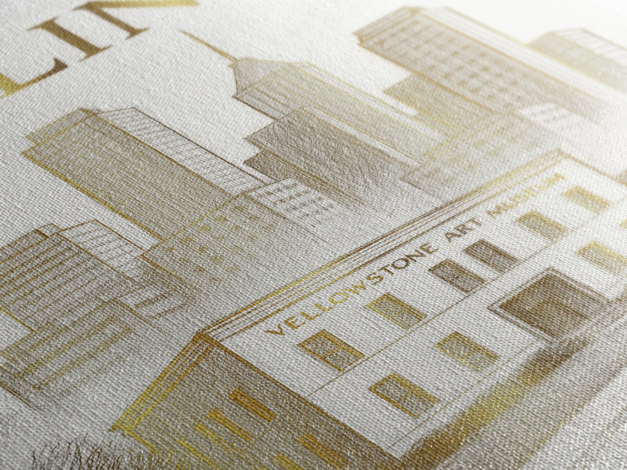 Billings Montana Travel Poster, Framed Canvas Print, Gold Line Drawing Wall Art, Billings Art Print, Travel Wall Art, Travel Wall Decor