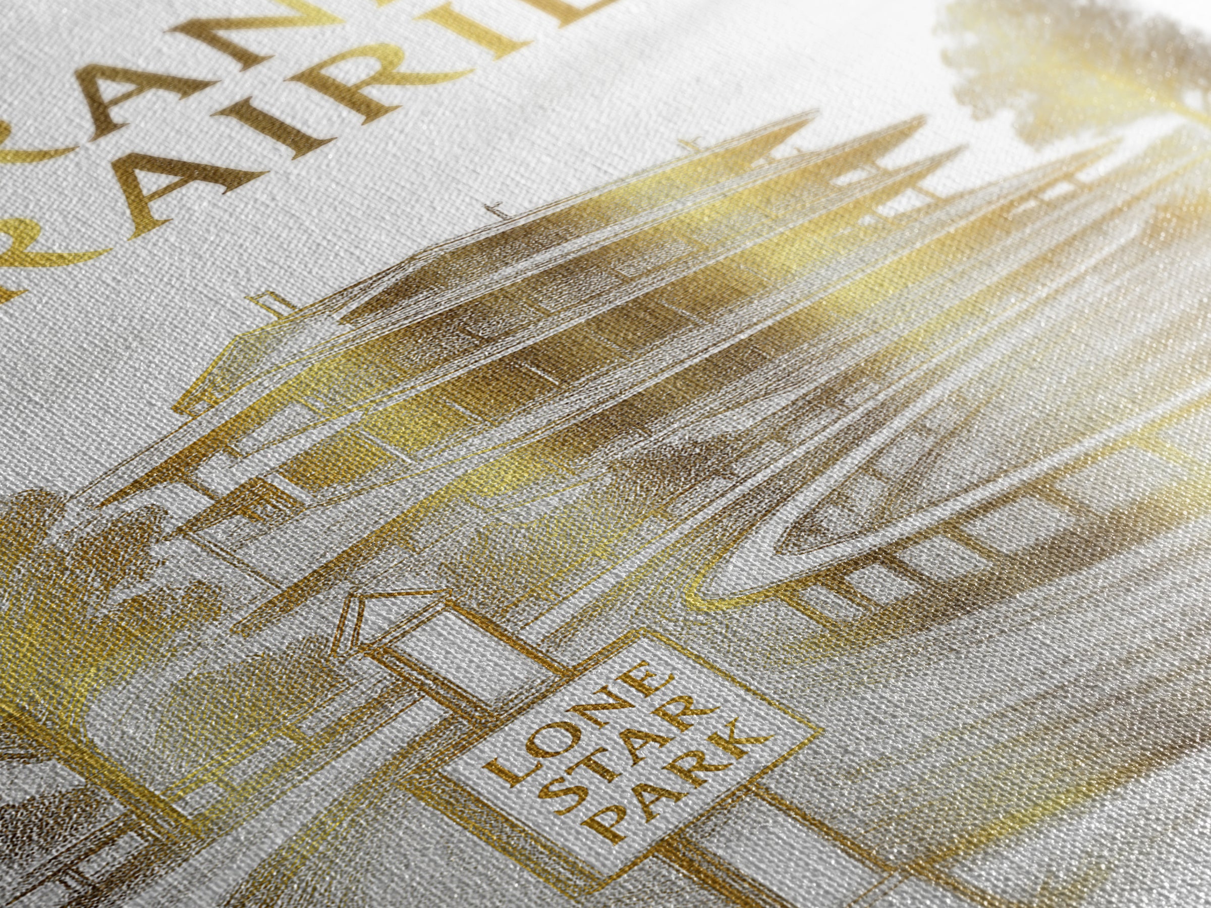 Grand Prairie Texas Travel Poster, Canvas Print, Gold Line Drawing Wall Art, Grand Prairie Poster Print, Wall Art, Vintage City Poster