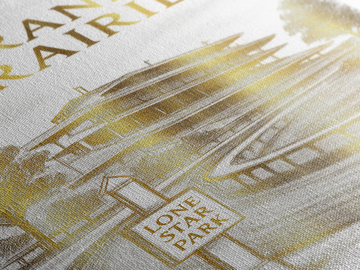 Grand Prairie Texas Travel Poster, Canvas Print, Gold Line Drawing Wall Art, Grand Prairie Poster Print, Wall Art, Vintage City Poster