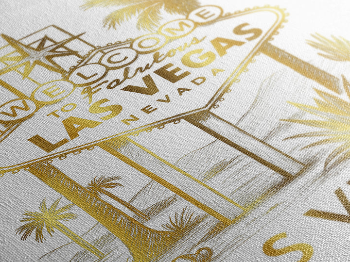 Las Vegas Travel Poster, Canvas Print, Gold Line Drawing Wall Art, Las Vegas Travel Art, Travel Art Print, Mid Century Wall Art