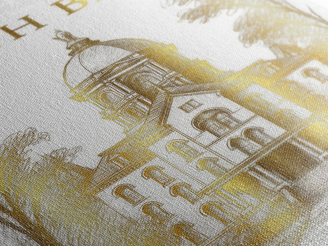 South Bend Indiana Travel Poster, Canvas Print, Gold Line Drawing Wall Art, South Bend City Art, Art Print, Watercolor Skyline, Design 1