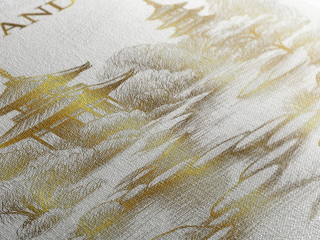 Thousand Oaks California Travel Poster, Canvas Print, White And Gold Sketch Art, Thousand Oaks Travel Art, Travel Print, Poster Print