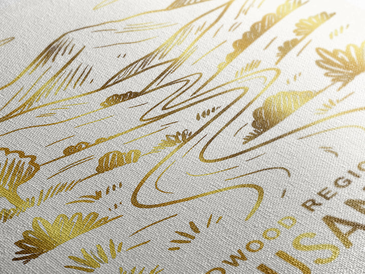 Thousand Oaks Travel Poster, Canvas Print, White And Gold Sketch Art, Thousand Oaks City Art, Home Office Decor, Fine Art Print
