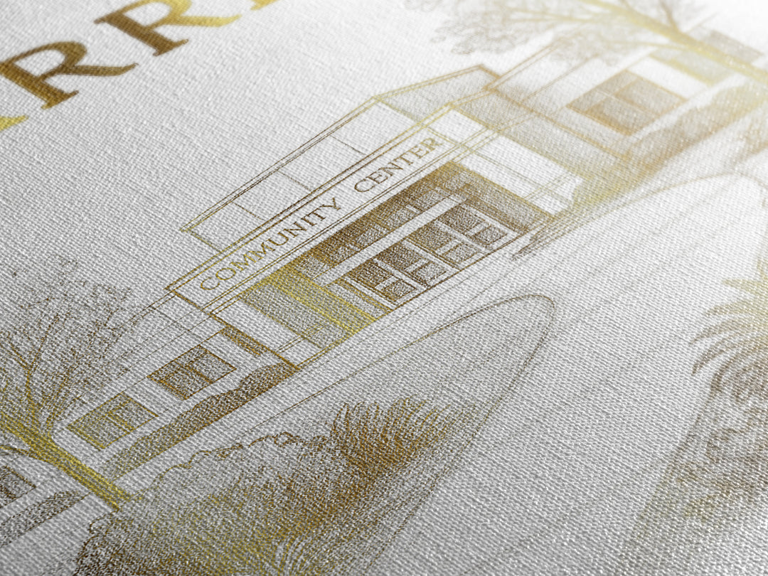 Warren Michigan Travel Poster, Canvas Print, White And Gold Sketch Art, Warren Travel Art, City Art Print, Eclectic Wall Decor, Poster Art