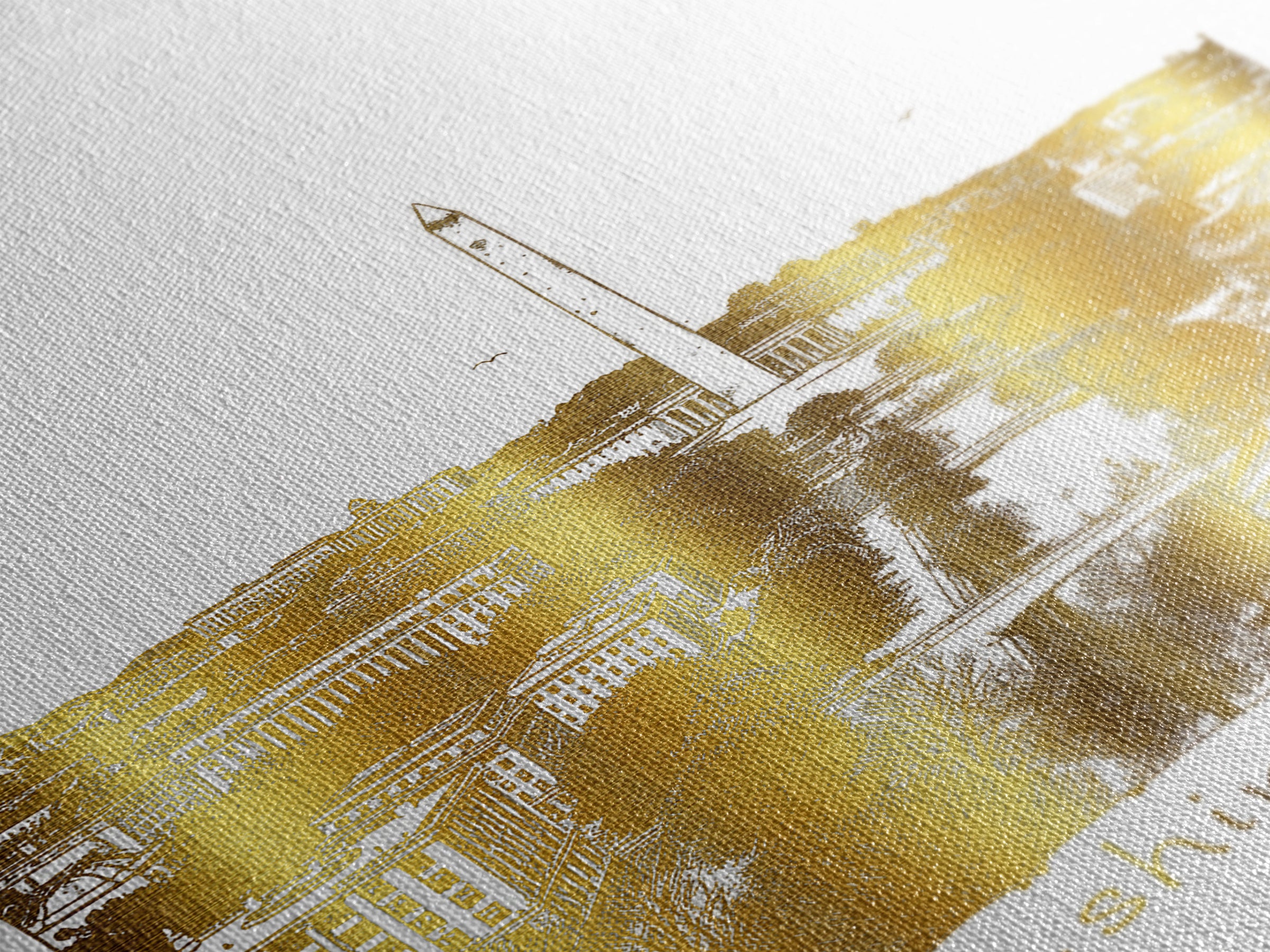 Washington DC Travel Poster, Framed Canvas Print, White And Gold Sketch Art, Washington DC City Art, Modern Wall Decor, Wanderlust Decor
