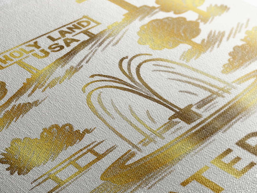 Waterbury Travel Poster, Canvas Print, White And Gold Sketch Art, Waterbury City Art, Travel Wall Decor, City Travel Prints, Travel Print