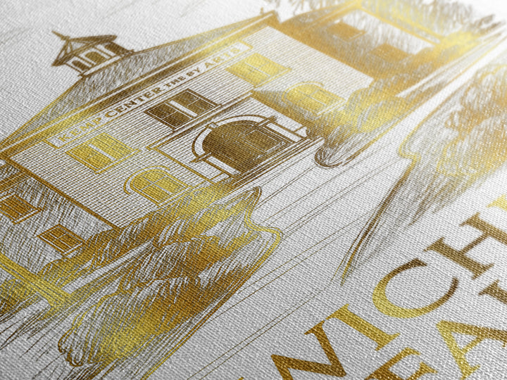 Wichita Falls Travel Poster, Framed Canvas Print, White And Gold Sketch Art, Wichita Falls City Art, Vintage City Art, Travel Wall Art