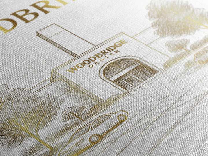Woodbridge Virginia Travel Poster, Canvas Print, Gold Line Drawing Wall Art, Woodbridge Travel Art, Living Room Wall Art, Wanderlust Decor