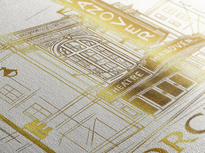 Worcester Travel Poster, Canvas Print, Gold Line Drawing Wall Art, Worcester Art Print, Travel Wall Art, Home Office Decor, Retro Poster