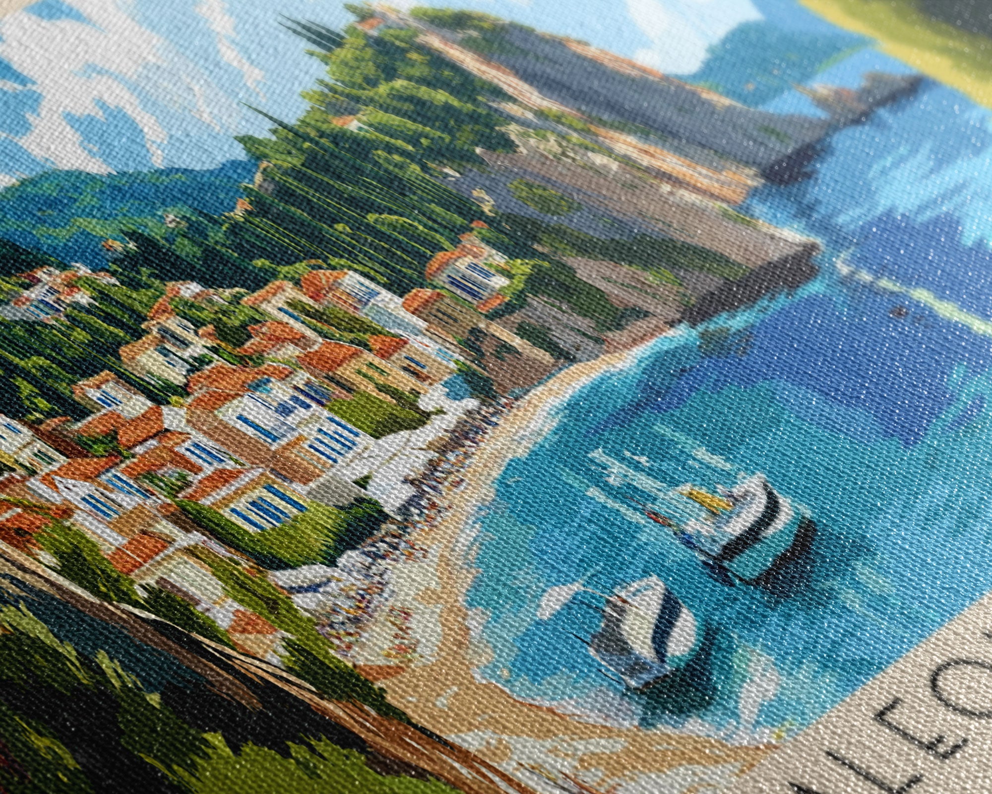 Paleokastritsa, Greece Panoramic Beach Print, Vacation Gift, Greece Wall Art, Framed Canvas Print, Framed Beach Painting