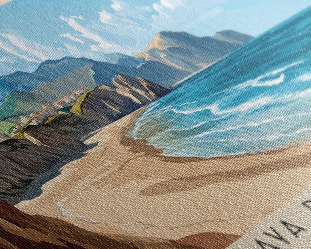 Playa de Monsul, Spain Panoramic Beach Print, Vacation Gift, Spain Wall Art, Framed Canvas Print, Framed Beach Painting