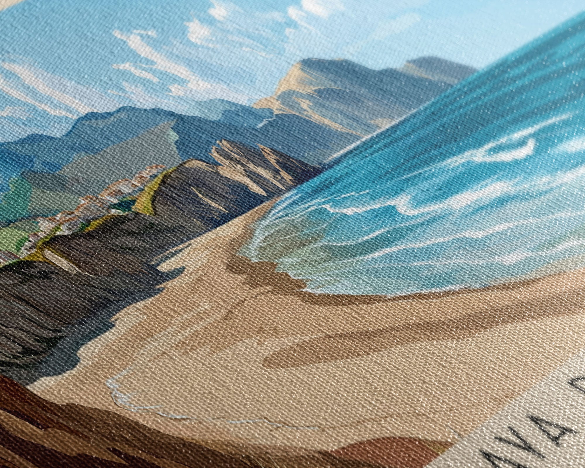 Playa de Monsul, Spain Panoramic Beach Print, Vacation Gift, Spain Wall Art, Framed Canvas Print, Framed Beach Painting