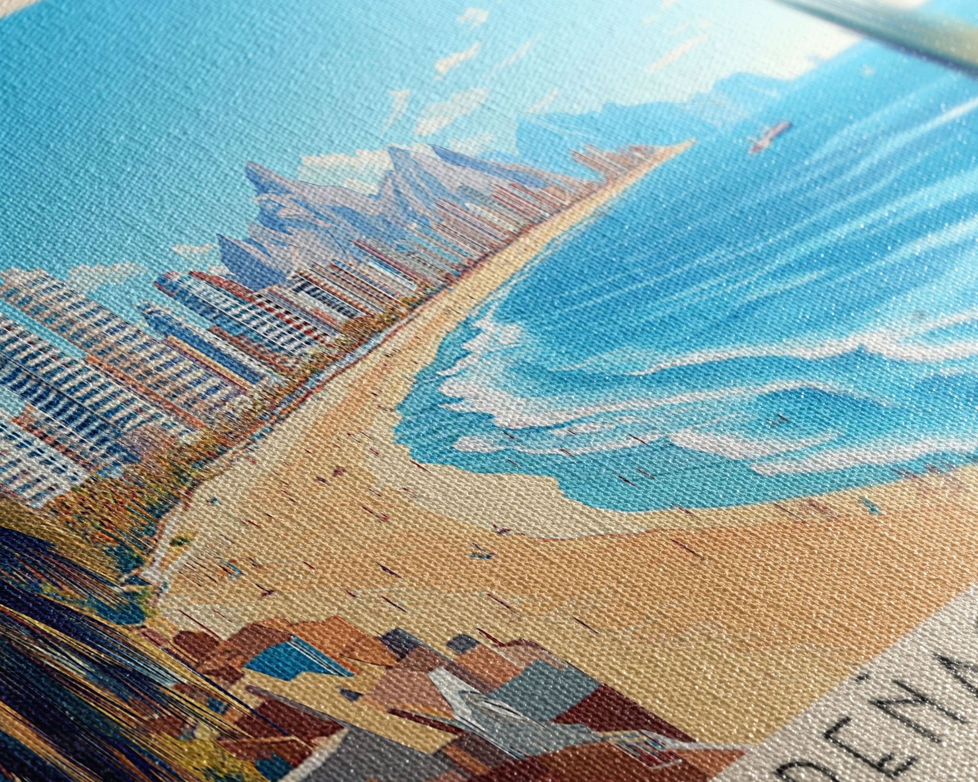 Reñaca beach, Chile Panoramic Print, Vacation Gift, Chile Wall Art, Beach Painting, Beach Decor, Large Wall Art, Wood Frame Art